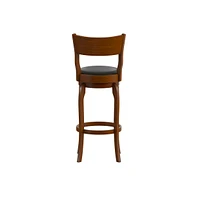 Tally 30" Classic Wooden Open Back Swivel Bar Height Pub Stool With Upholstered Padded Seat And Integrated Footrest