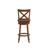 Sora Classic Wooden Crossback Swivel Bar Height Pub Stool With Upholstered Padded Seat And Integrated Footrest