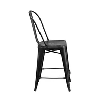 Sabine Metal Indoor-Outdoor Counter Stool With Vertical Slat Back And Integrated Footrest