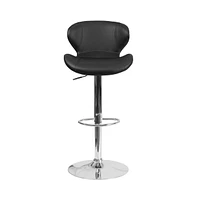 Merrick Lane Quincy Adjustable Height Barstool Contemporary Bar Stool With Curved Back And Metal Base Footrest