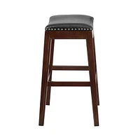 Abel 30'' Backless Saddle Style Barstool Traditional Wood Barstool With Nail Accent Trim