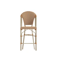 Celia Set Of Two Indoor/Outdoor Stacking Bistro Counter Stools With White And Gray Patterned Seats Backs & Bamboo Finished Metal Frames