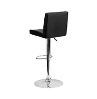 2 Pack Contemporary Vinyl Adjustable Height Barstool With Panel Back And Chrome Base