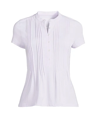 Lands' End Women's Lightweight Jersey Button Pintuck Top