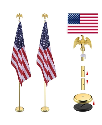 Yescom 2 Pack 8 Ft Sectional Flag Pole Kit Golden Eagle Finial 3x5 Ft Us Flag with Embroidered Stars Indoor