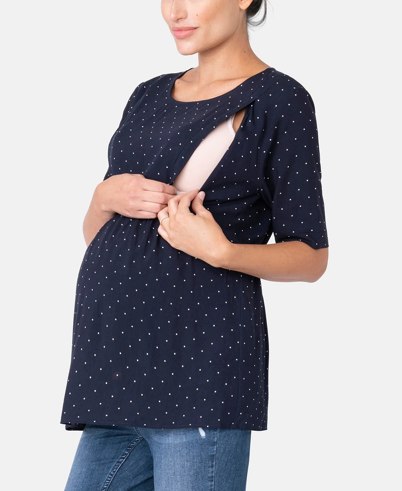 Seraphine Women's Navy Blue Dot Maternity Nursing Top