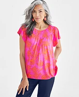 Style & Co Women's Printed Smocked-Neck Knit Top, Created for Macy's