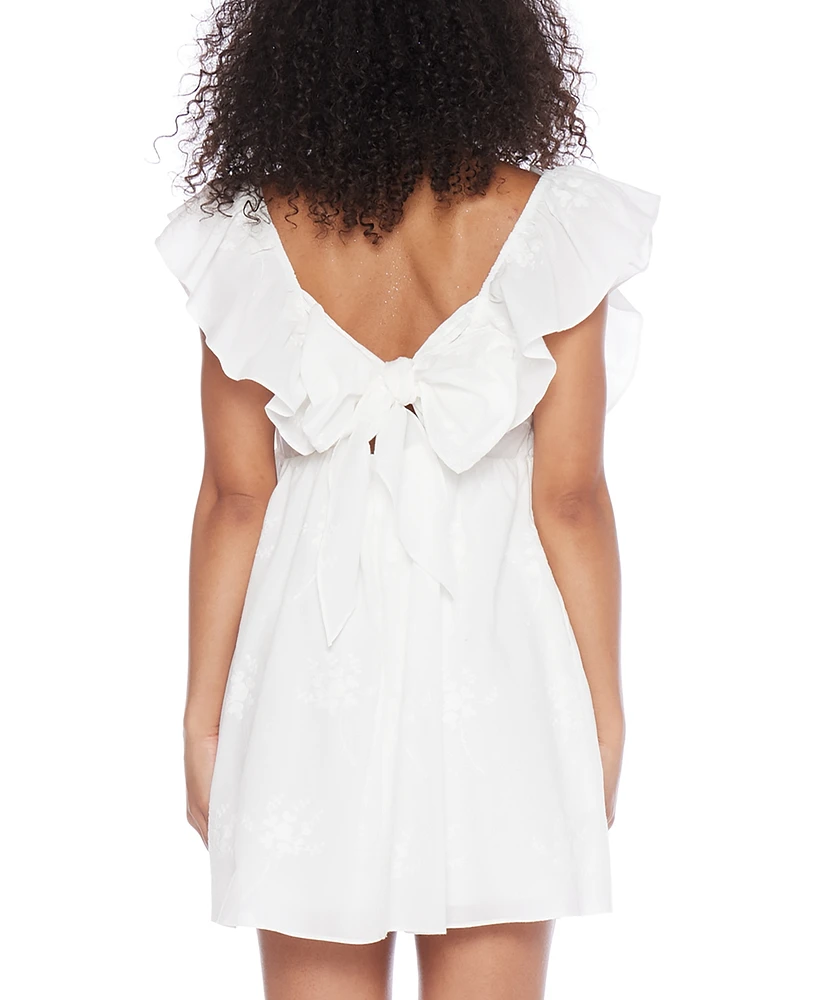 B Darlin Juniors' Ruffled Floral Print Cotton A-Line Dress