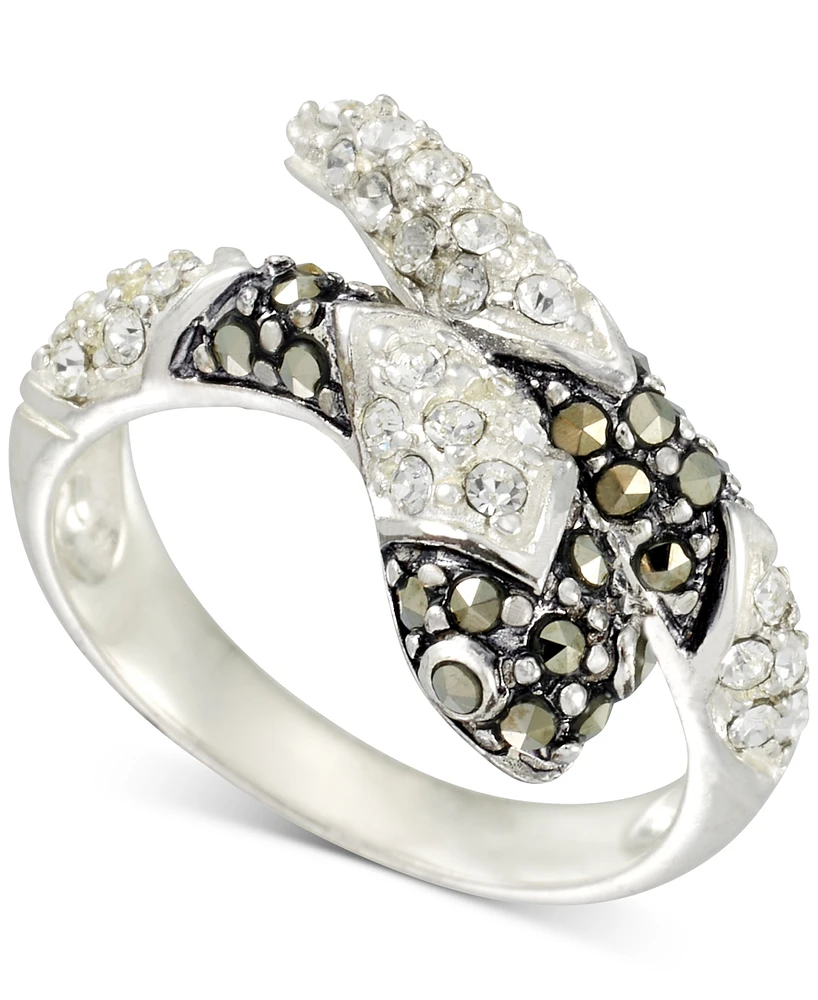 Marcasite (1/3 ct. t.w.) & Crystal Snake Ring in Sterling Silver