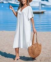 Cupshe Women's White Dolman Sleeve Loose Fit Maxi Cover-Up Beach Dress