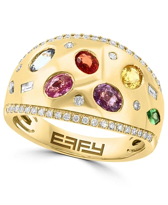 Effy Multi-Gemstone (1-1/8 ct. t.w.) & Diamond (1/3 ct. t.w.) Scattered Statement Ring in 14k Gold