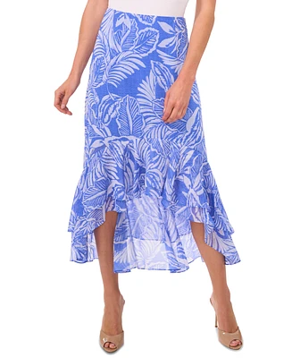 CeCe Women's Tropical Ruffled High-Low Midi Skirt