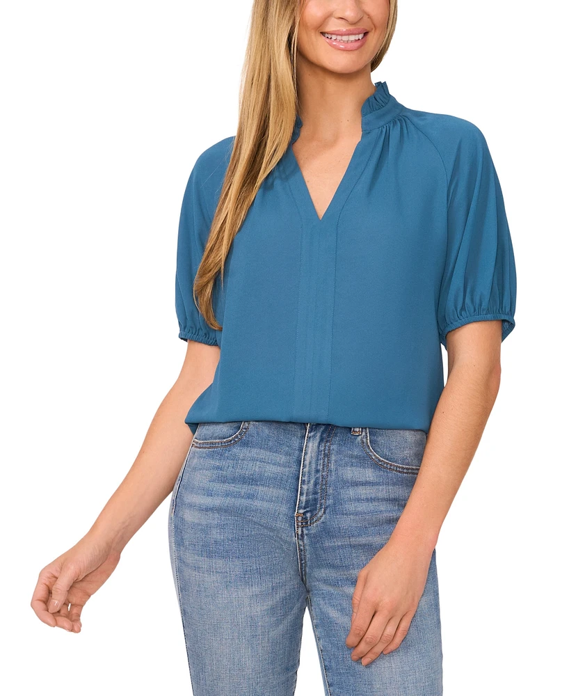 CeCe Women's Split-Neck Puff-Sleeve Blouse