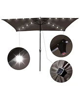 Yescom 10x6.5FT Rectangle Outdoor Solar Led Patio Umbrella with Crank Tilt for Table Market Yard Deck Pool Party Brown