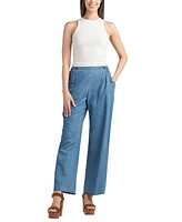 Bcx Juniors' Cotton Pull-On Wide-Leg Washed Denim Pants