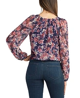 Bcx Juniors' Sheer Floral-Print Clip-Dot Long-Sleeve Top