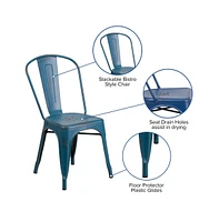 Merrick Lane Banks Indoor/Outdoor Stacking Metal Dining Chair With Single Slat Back And Distressed Powder Coated Finish