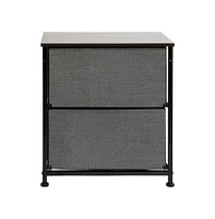 2 Drawer Storage Stand With Wood Top & Dark Fabric Pull Drawers