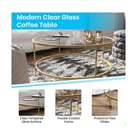 Newbury Glass Coffee Table With Round Matte Frame And Vertical Legs