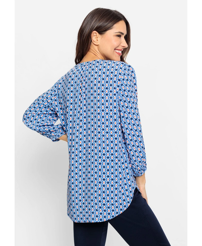 Olsen Women's 3/4 Sleeve Geo Print Tunic Blouse