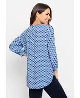 Olsen Women's 3/4 Sleeve Geo Print Tunic Blouse