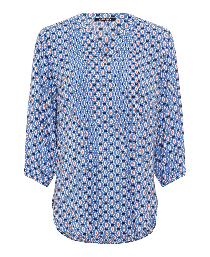 Olsen Women's 3/4 Sleeve Geo Print Tunic Blouse