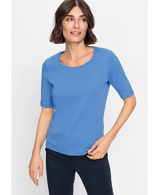 Olsen Women's 100% Cotton Short Sleeve Solid Round Neck T-Shirt