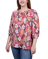 Ny Collection 3/4 Sleeve Drawstring Neck Blouse