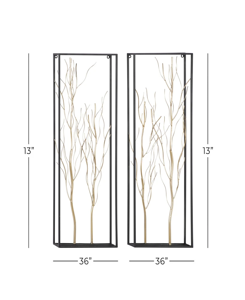 Rosemary Lane Gold Metal Tree Branch Wall Decor with Black Frame, Set of 2 13"W, 36"H