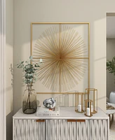 CosmoLiving by Cosmopolitan Gold Metal Starburst Large 3D Wall Decor with Square Frame, 36" x 3" x 36"