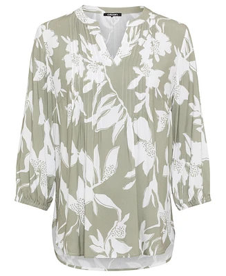 Olsen Women's Pure Viscose 3/4 Sleeve Abstract Floral Tunic Blouse