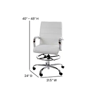 Merrick Lane Tevia Mid-Back Drafting Chair With Adjustable Foot Ring Upholstered Swivel Chair With Chrome Base