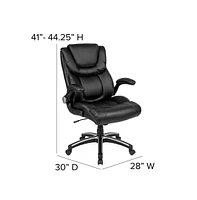 Emma+Oliver High Back Leather Executive Swivel Office Chair With Double Layered Headrest And Open Arms