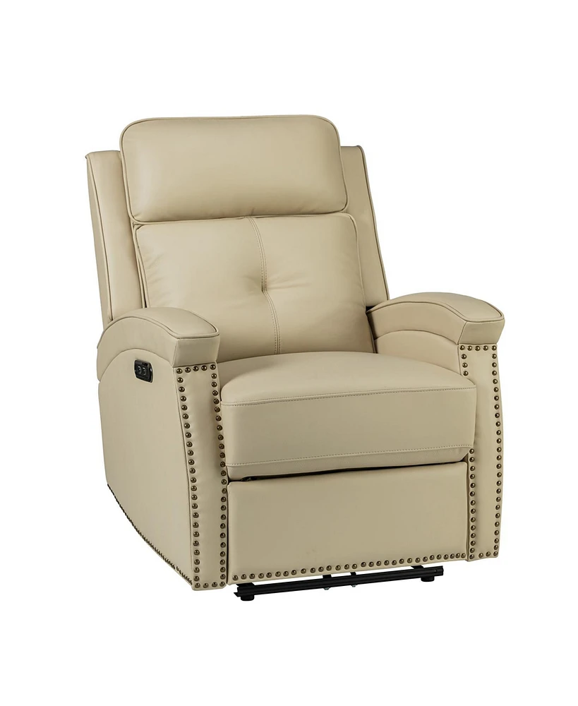 Hulala Home Contemporary Edmondo Genuine Leather Power Recliner with Usb port