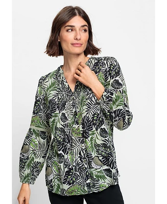 Olsen Women's Cotton Viscose Leaf Print Tunic Shirt