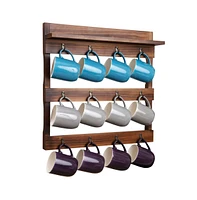 Rustic Mug Rack Wall Mounted With Shelf - Coffee Cup Hangers Built For Or Sugar, Wooden Organizer