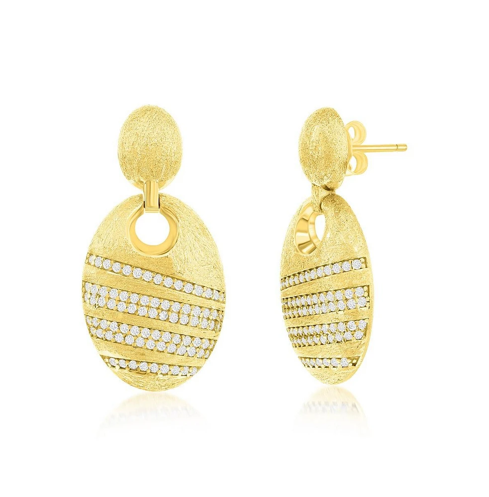 Simona Gold Plated Over Sterling Silver Double Oval Brushed Cz Earrings