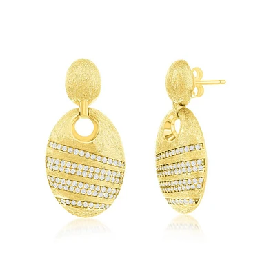 Simona Gold Plated Over Sterling Silver Double Oval Brushed Cz Earrings