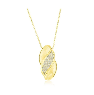 Simona Gold Plated Over Sterling Silver Brushed Cz Wave Design Necklace