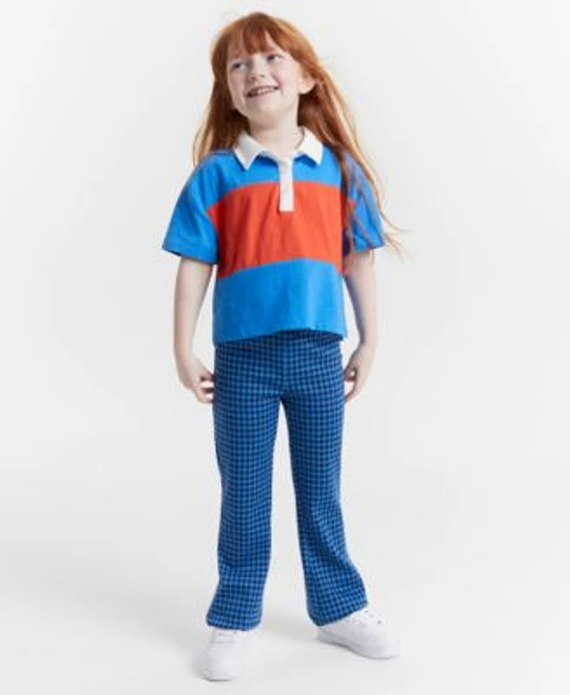 Epic Threads Girls Bold Striped Polo Shirt Check Flared Ponte Pants Created For Macys