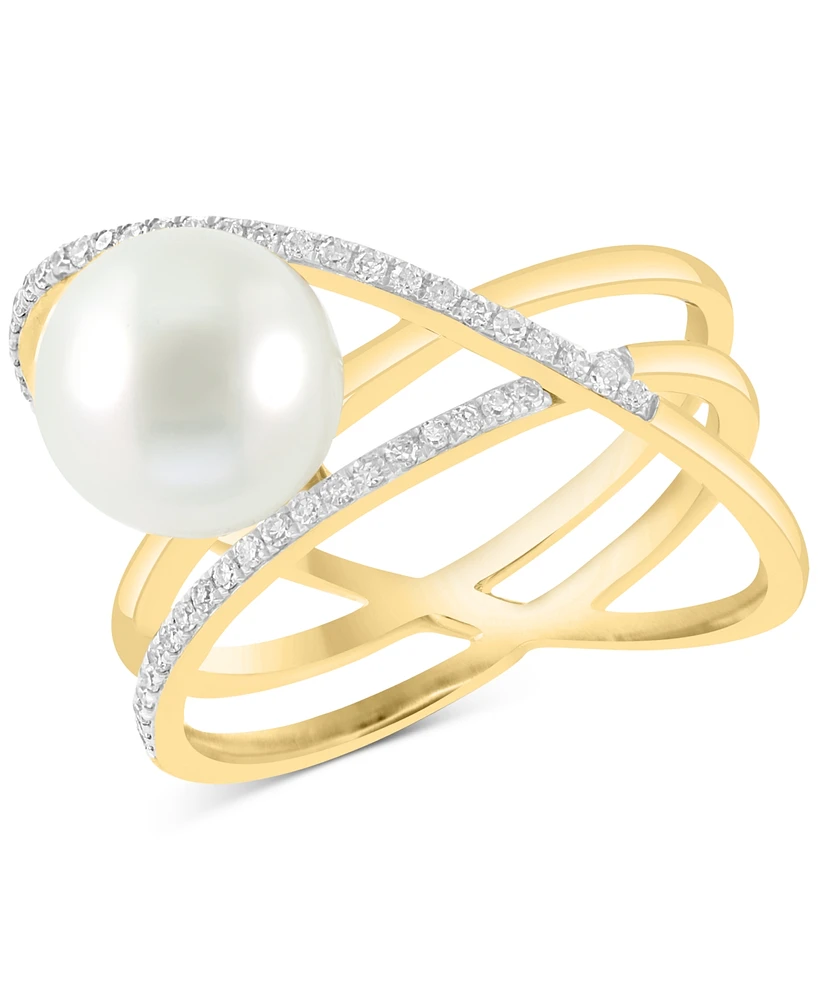 Effy Freshwater Pearl (8-1/2mm) & Diamond (1/10 ct. t.w.) Multirow Crossover Statement Ring