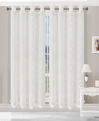 Superior Modern Scroll Sheer 2-Piece Curtains Panel Set with Grommet Header Top