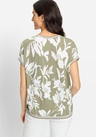 Olsen Women's Short Sleeve Abstract Floral Print T-Shirt