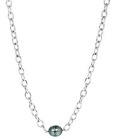 Effy Black Tahitian Baroque Pearl (12mm) Oval Link 18" Pendant Necklace in Sterling Silver