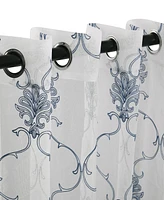 Superior Modern Embroidered Elegant Scroll Sheer 2-Piece Curtain Panels with Grommet Header Top