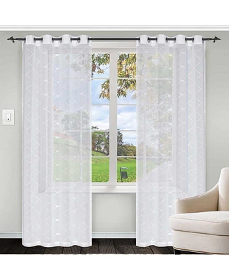 Superior Modern Elegant Diamond Sheer Rustic 2-Piece Curtain Panels with Grommet Header Top, 52" X 84"
