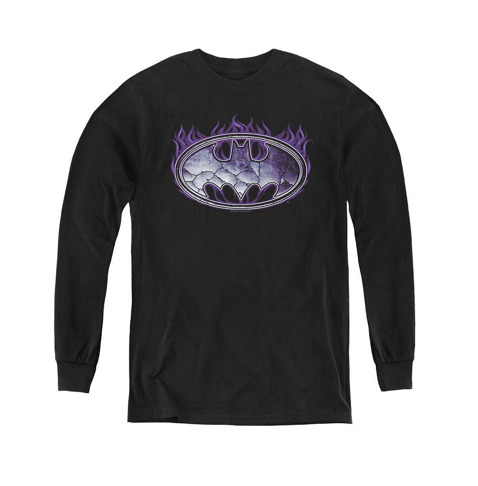 Batman Boys Youth Cracked Shield Long Sleeve Sweatshirts