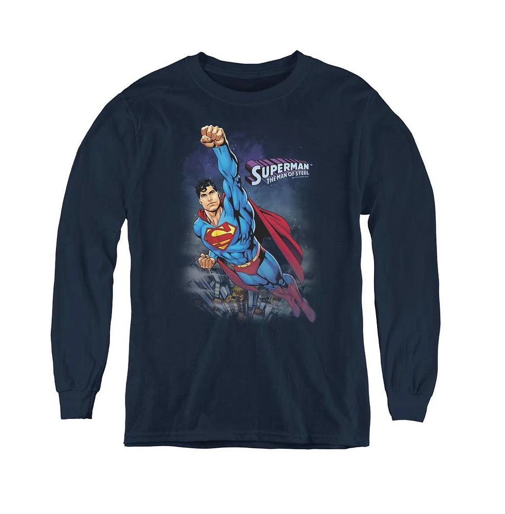 Superman Boys Youth Twilight Flight Long Sleeve Sweatshirts