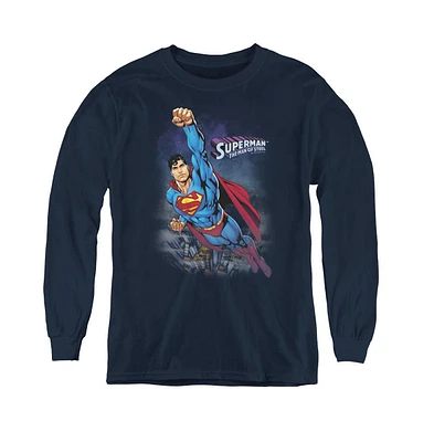 Superman Boys Youth Twilight Flight Long Sleeve Sweatshirts