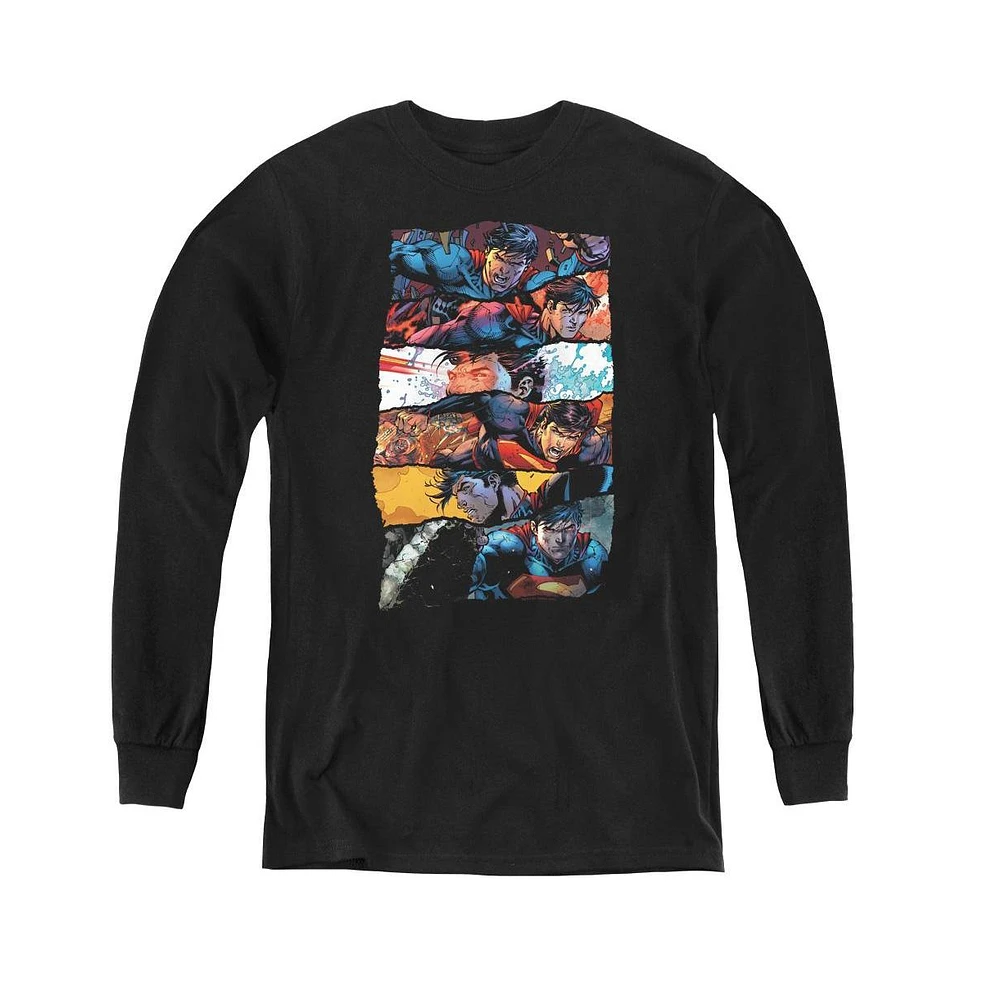 Superman Boys Youth Torn Collage Long Sleeve Sweatshirts